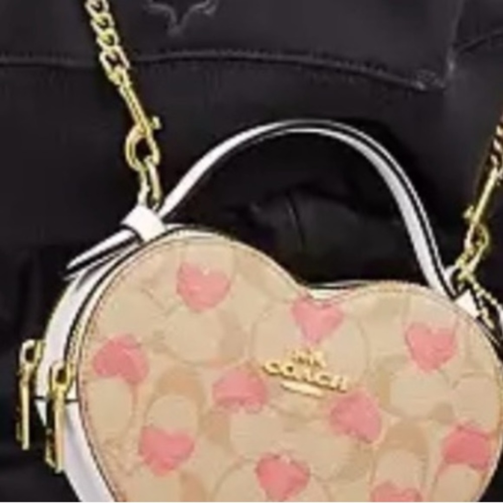 💕Coach Heart Crossbody CP021 Signature Canvas Pink Heart Print Valentines Day - Picture 3 of 13